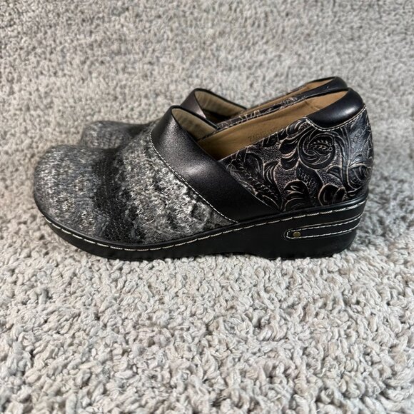 L'Artiste Spring Step Zagabank Womens 38 Black Leather Woven Textile Slip On Clo - Picture 3 of 7